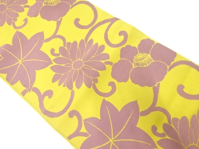 アンティーク　菊椿楓模様織出し袋帯（材料）